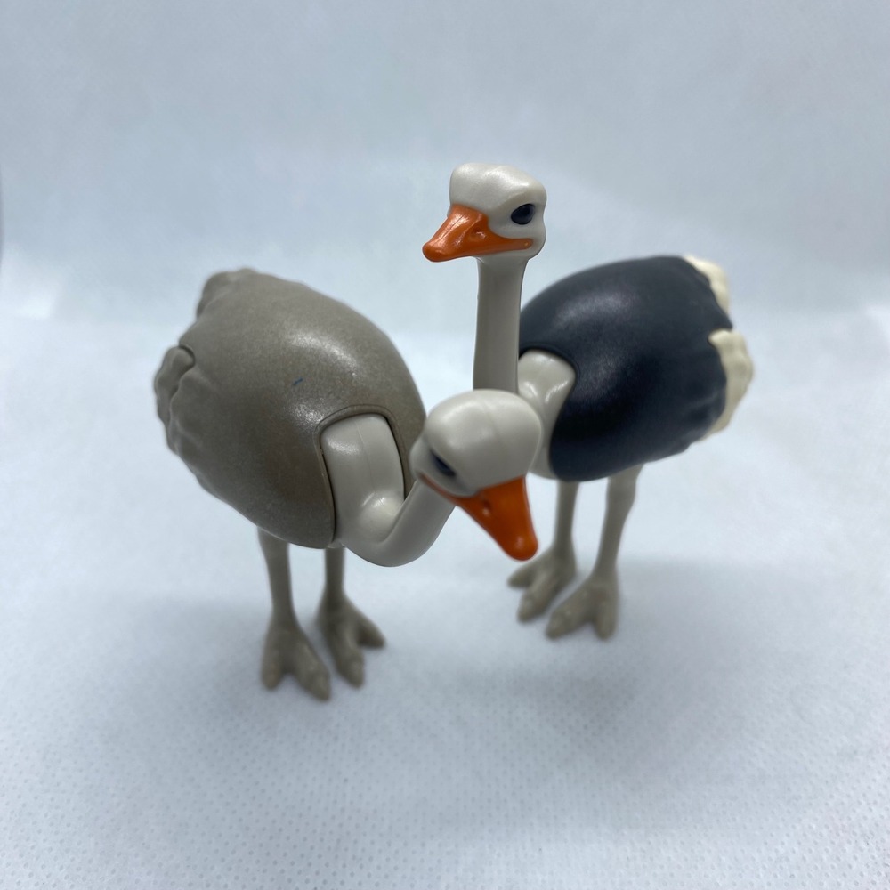 Playmobil Ostrich Figures Set of 2 Black Tan Articulated Neck Zoo Wildlife Toy